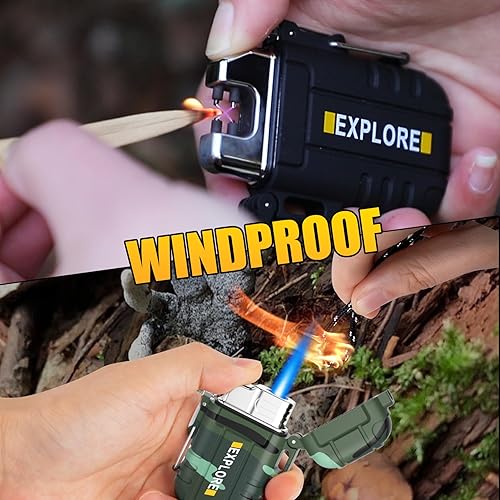 Miniatura 5 de LcFun 2 Pack Encendedor impermeable para exteriores, equipo de caza, encendedor eléctrico a prueba de viento recargable por USB, encendedor de