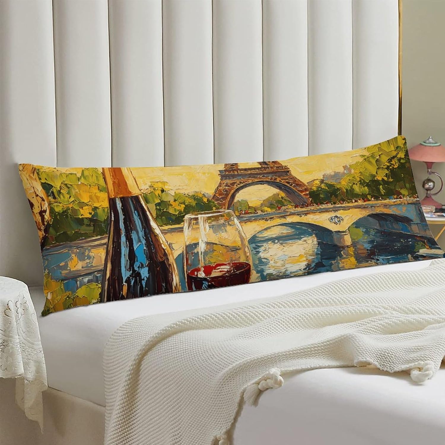 Wine French Bread Eiffel Tower Body Pillow Cover Long Cushion 18.9x53.1 Inch