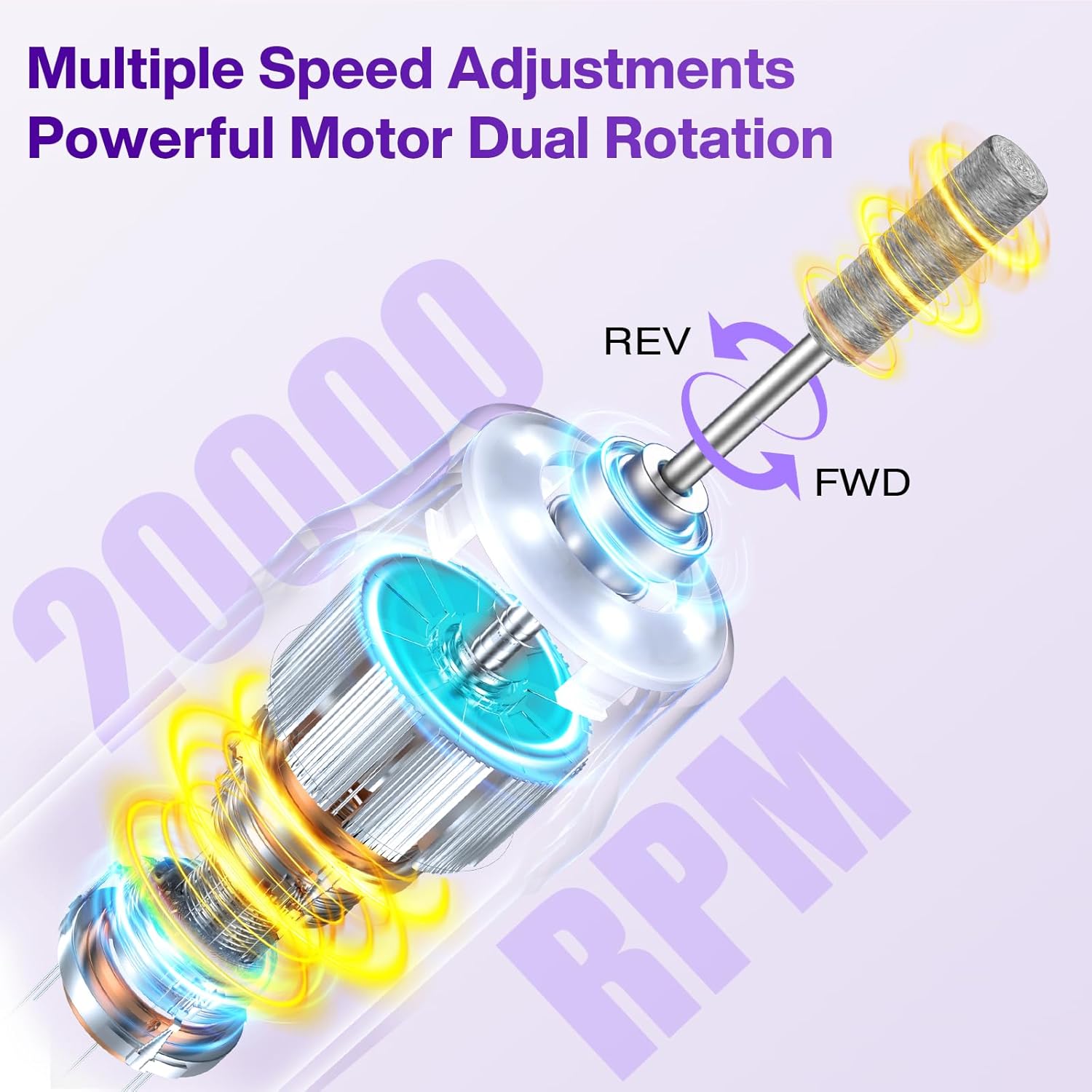 Professional Electric Nail Drill 2000mAH Portable Cordless Electric Nail File 10 in 1 Manicure Pedicure Kit ,5-Speeds Toe Nail Tools Hand Foot Care,Thick Toenail Grinder for Women Men Pets (Purple) - Image 4