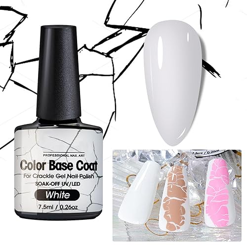Miniatura 3 de Esmalte de uñas con base blanca para esmalte de uñas de gel agrietado, increíble efecto de esmalte de uñas con estampado, de larga duración y