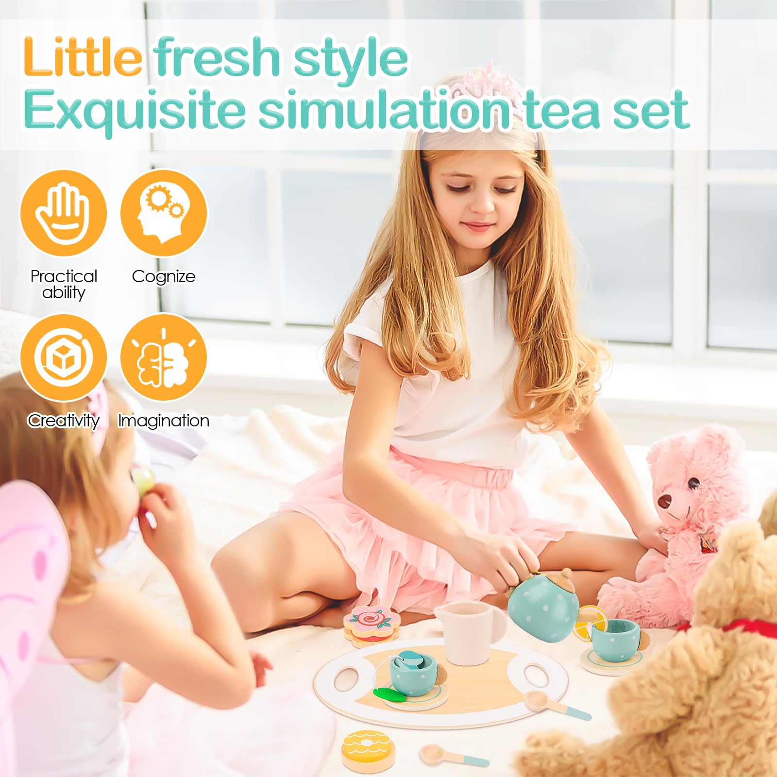 Accessori da cucina per bambini, set da tè in legno, giochi di ruolo, lavello da cucina in legno, regalo per bambini e bambine