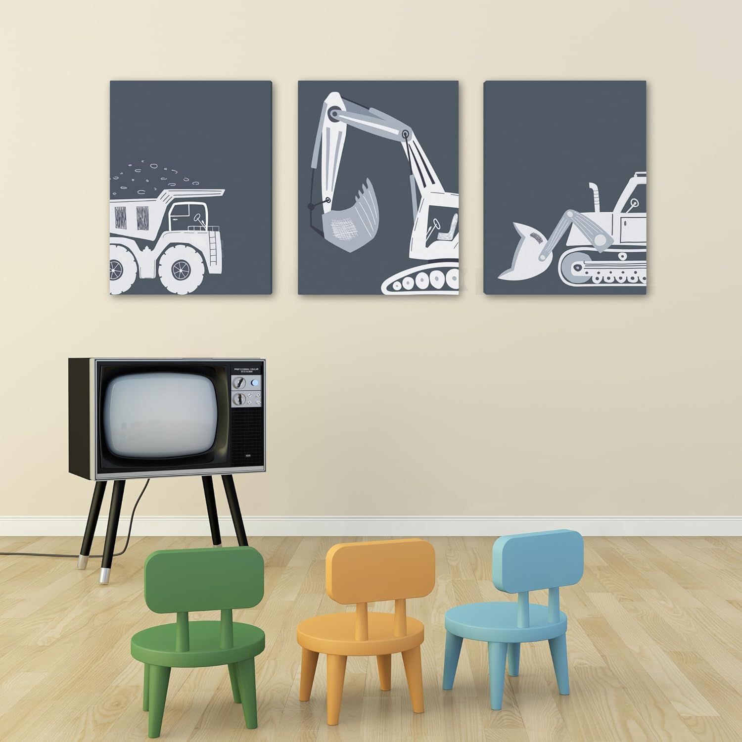 Toddler Boy Room Decor Construction Truck Canvas Wall Art Tractor Vehicle Posters Bulldozer Pictures Nursery Decor Kids Excavator Prints for Boys Bedroom Kids Room Playroom Nursery 12'' x 16''