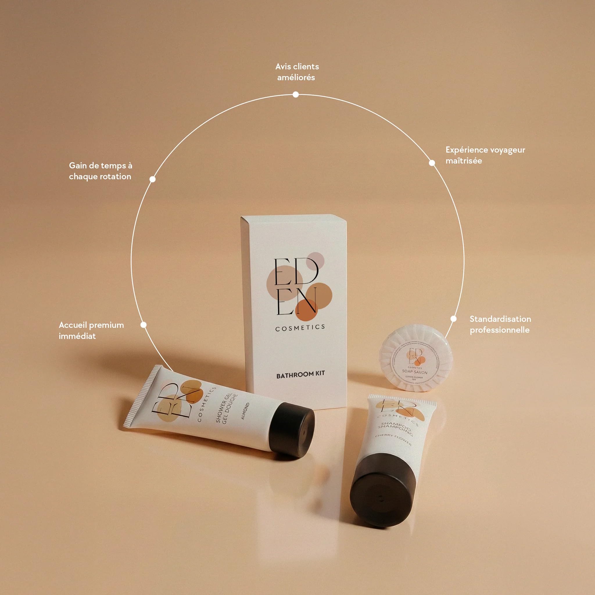 Kit d'accueil pour Salle de Bain | Idéal pour Locations Airbnb & Hôtels | Cosmetique Parfumé | Lot de 50 Kits Complets et Prêts à l'emploi | Produit d'accueil