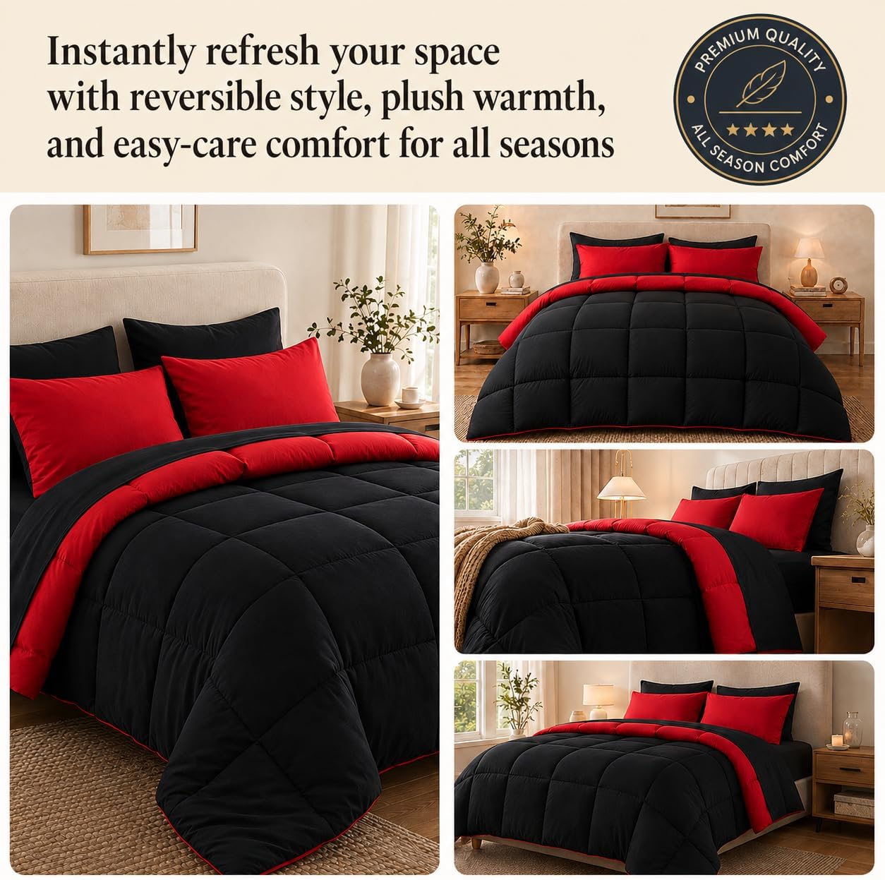 Anluoer Queen Comforter Set 7 Piece, Soft Bed in a Bag Queen Bedding Sets | Reversible Red&Black, Lightweight, All Season, OEKO-TEX Certified,Down Alternative Comforter, Breathable sheets & pillowcases image 3