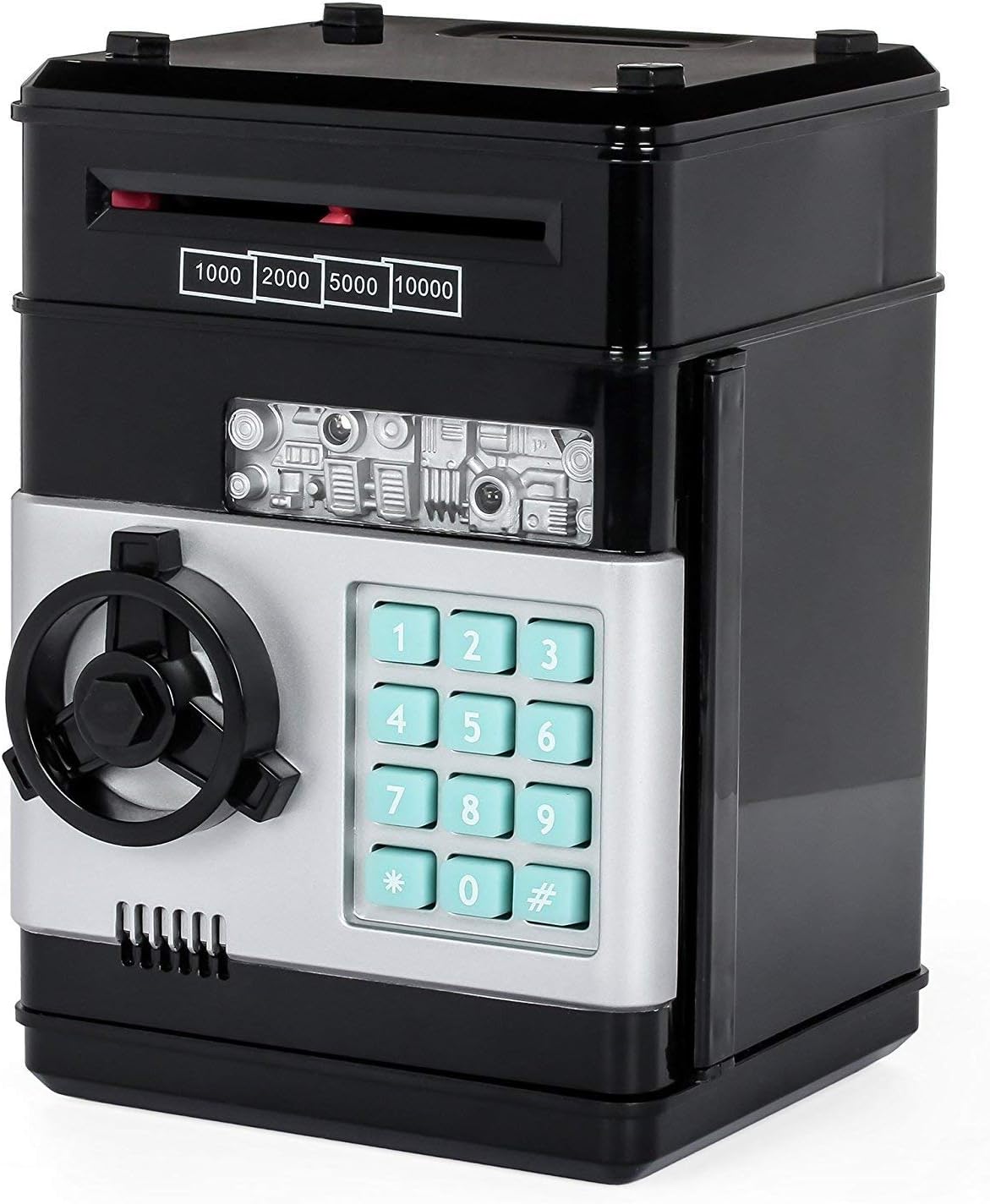 Electronic Password Piggy Bank Cash Coin Can Money Locker Auto Insert Bills Safe Box Password ATM Bank Saver Birthday Gifts for Kids ( Black )