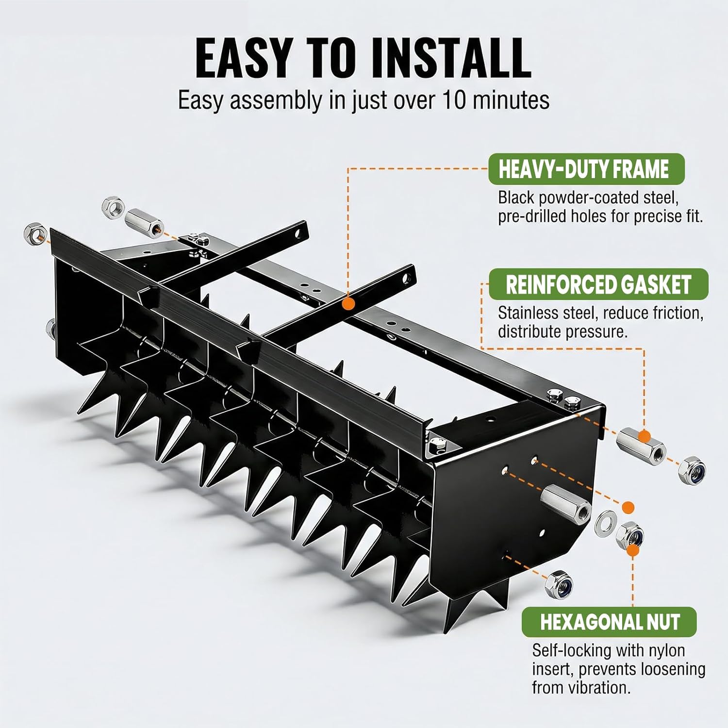 8 Pin Lawn Aerator, 32" Tow Behind Spike Aerators- 400lbs Heavy Duty Rolling Aerators, Galvanized Steel with Counterweight Tray and Universal Hook, Core Aerator for Yard/Atv