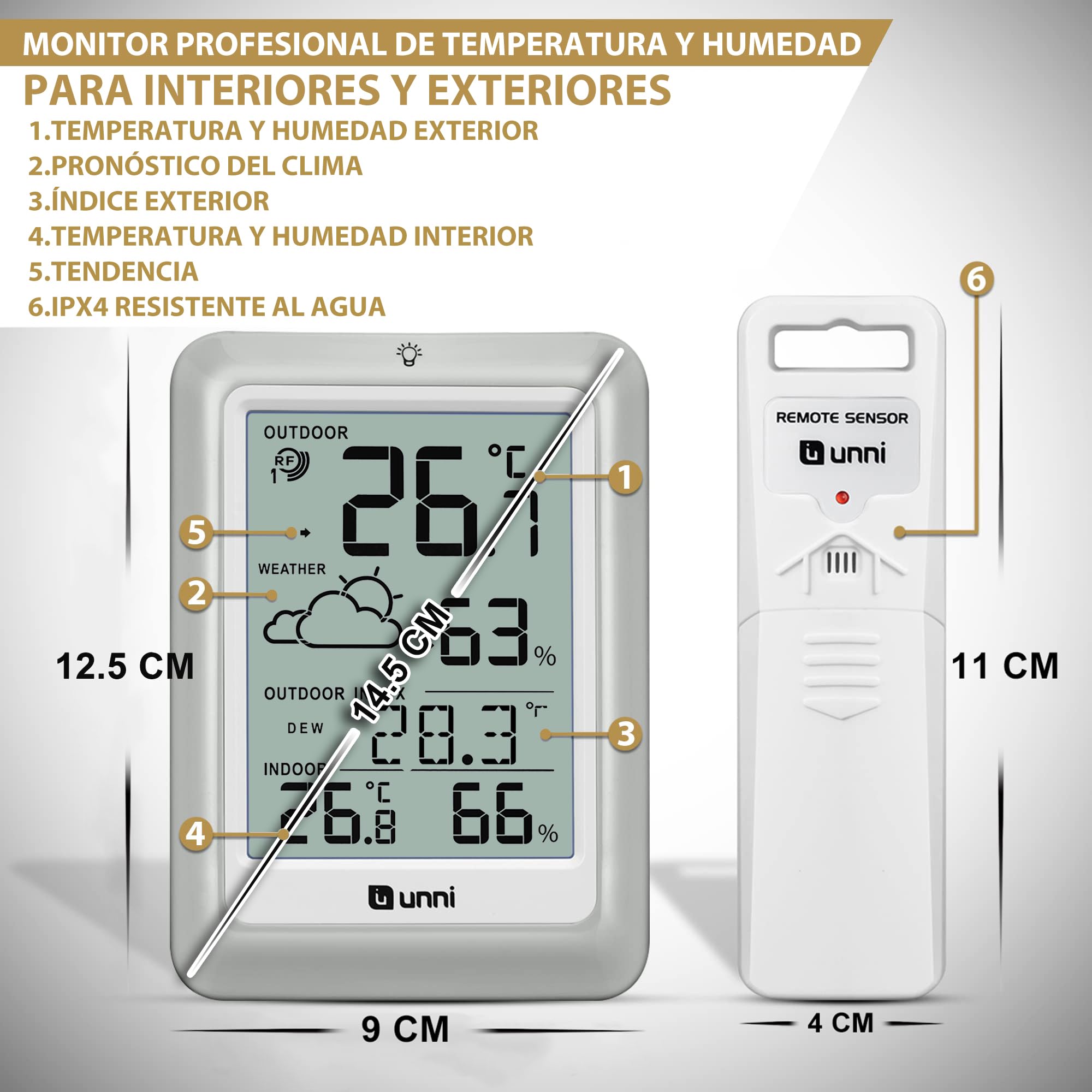 Termómetro inalámbrico para interiores y exteriores funciona con baterías, Sensor remoto de 100 m de alcance y pantalla con retroiluminación — view 5