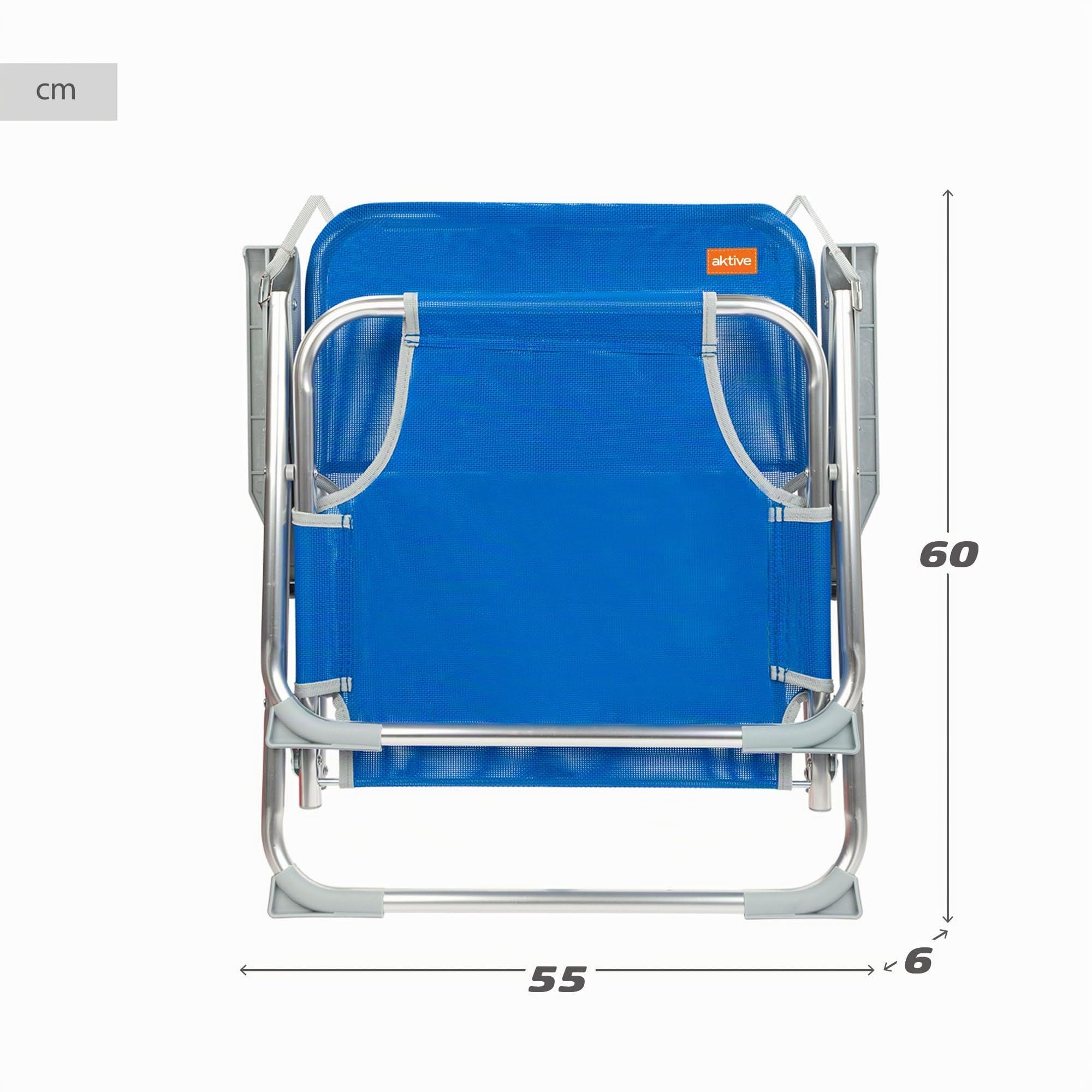 AKTIVE 62605 - Chaise de Plage Pliante, Chaise Fixe, Chaise de Plage, avec butées Anti-basculement, Dimensions 44 x 40 x 72 cm, avec poignée de Transport, Bleue, Plage, Chaise de Camping
