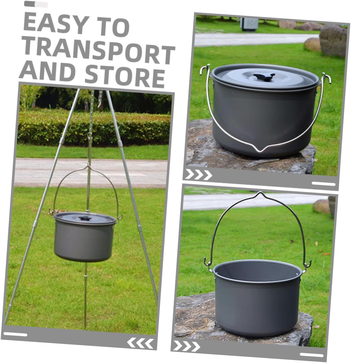 Happyyami Camping Cooking Pot Portable Aluminum Person Picnic Pot Set Hanging Outdoor Cooking Boiling Kettle Cookware Kit