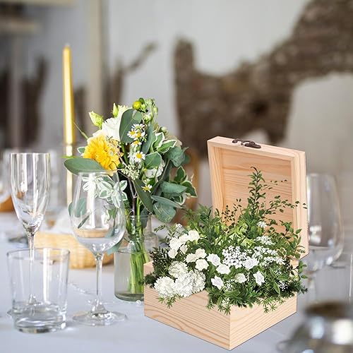 Miniatura 6 de Paquete de 8 cajas de madera de pino liso, 6 x 6 x 4 pulgadas con tapa con bisagras para manualidades y fines decorativos