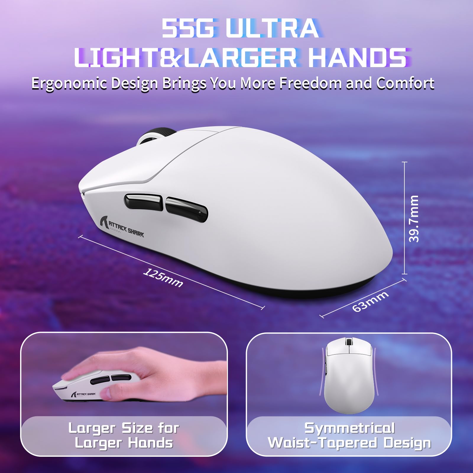 MAMBASNAKE X ATTACK SHARK X8SE 55g Souris gaming sans fil ultra-légère-Jusqu'à 25000DPI,capteur PAW3311,trimode BT/2,4G/USB-C,80 millions de clics,accélération 40G,500mAh,pilote web,pour Win/Mac-Blanc