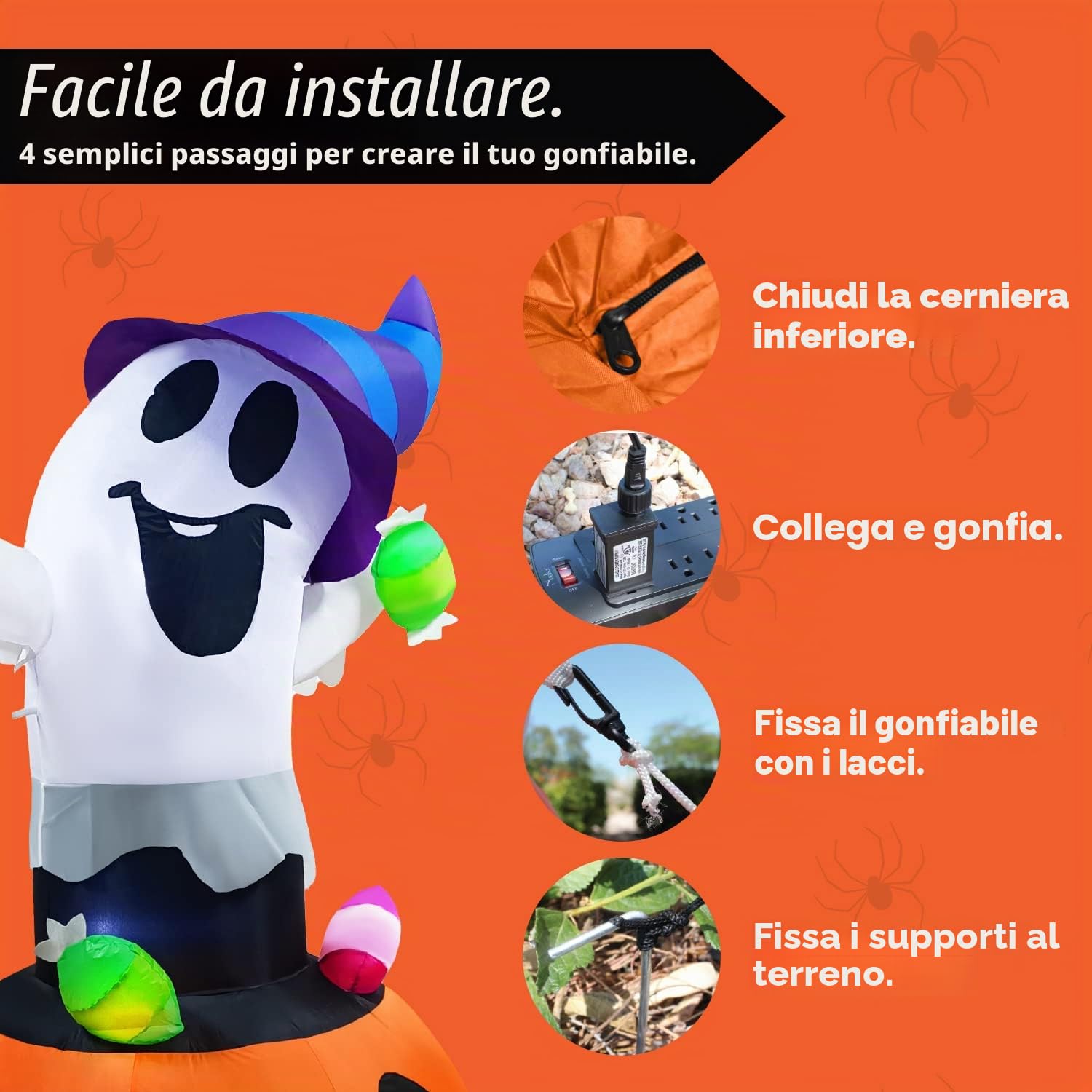 Joiedomi Decorazione gonfiabile per esterni con fantasma di Halloween, altezza 1,5 m, con luci LED, decorazione per cortile di Halloween per giardino