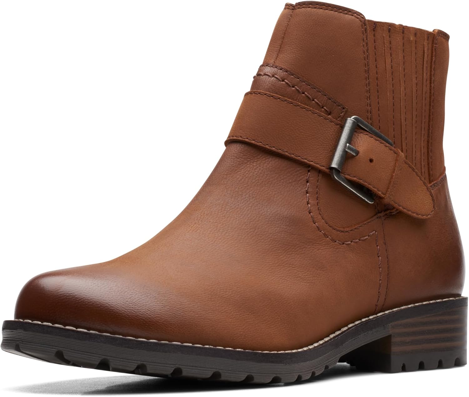 Clarks Women's ClarkwellStrap Ankle Boot, Dark Tan Leather, 7