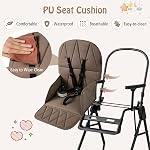 BABY JOY Foldable High Chair, Portable Highchairs for Babies and Toddlers with 3-Position Adjustable Tray & Footrest, Removable Seat Cushion, 5-Point Safety Harness, Space Saving Design (Coffee)