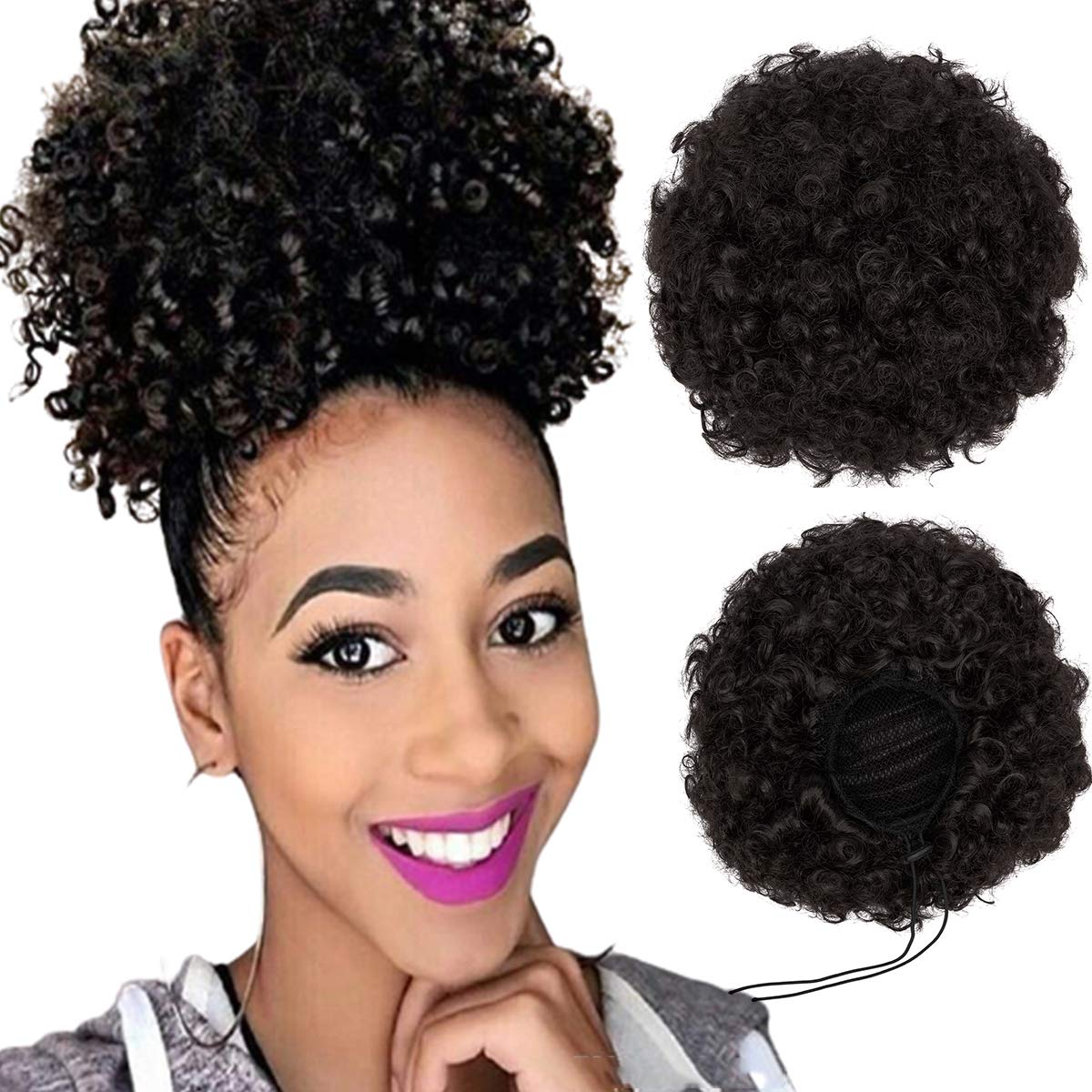 Buy Synthetic Afro Puff Drawstring Ponytail Short Curly Hair Bun