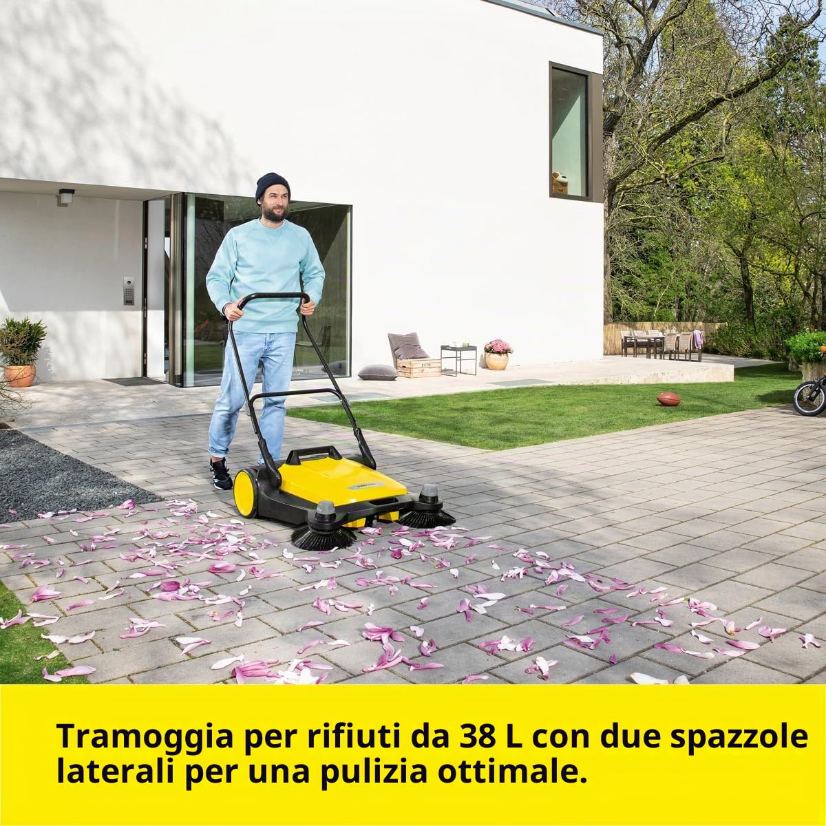 KÄRCHER Spazzatrice a spinta S 6 Twin, 2 spazzole laterali, area: 3000 m²/h, contenitore: 38 l, larghezza di lavoro: 860 mm, impugnatura ergonomica, autoportante, adatta per casa e giardino