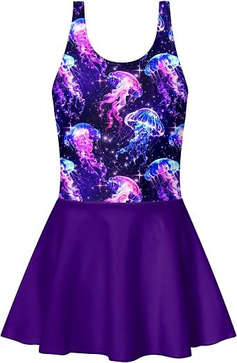 Yousie Girls Swimsuit One Piece Tropical Kids Bathing Suit Swimwear Adjustable Swim Dress 5-9 Years
