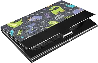 Dinosaurs Roaring Pterodactyl Triceratops Stegosaurus Business Card Holder Leather, Slim Credit Card Case Stainless Steel Wallet for Women and Men Unisex Business Card Holder