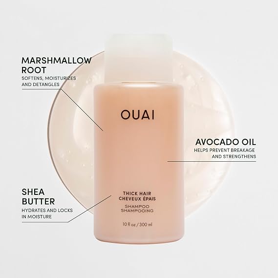 OUAI Thick Shampoo + Refill - Moisturizing Shampoo with Keratin, Marshmallow Root, Shea Butter & Avocado Oil for Thick Hair - Strengthens & Hydrates - Sulfate Free (2 Count, 10 Oz/32 Oz)