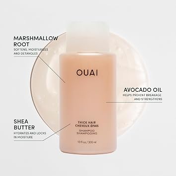 OUAI Thick Shampoo + Refill - Moisturizing Shampoo with Keratin, Marshmallow Root, Shea Butter & Avocado Oil for Thick Hair - Strengthens & Hydrates - Sulfate Free (2 Count, 10 Oz/32 Oz)