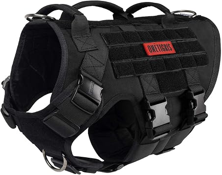 OneTigris Large Tactical Dog Harness, No Pulling Adjustable Dog Vest Harness, Heavy Duty Dog Harness with Handle, Large Hook and Loop Panels for Patch BlackBlack, XL