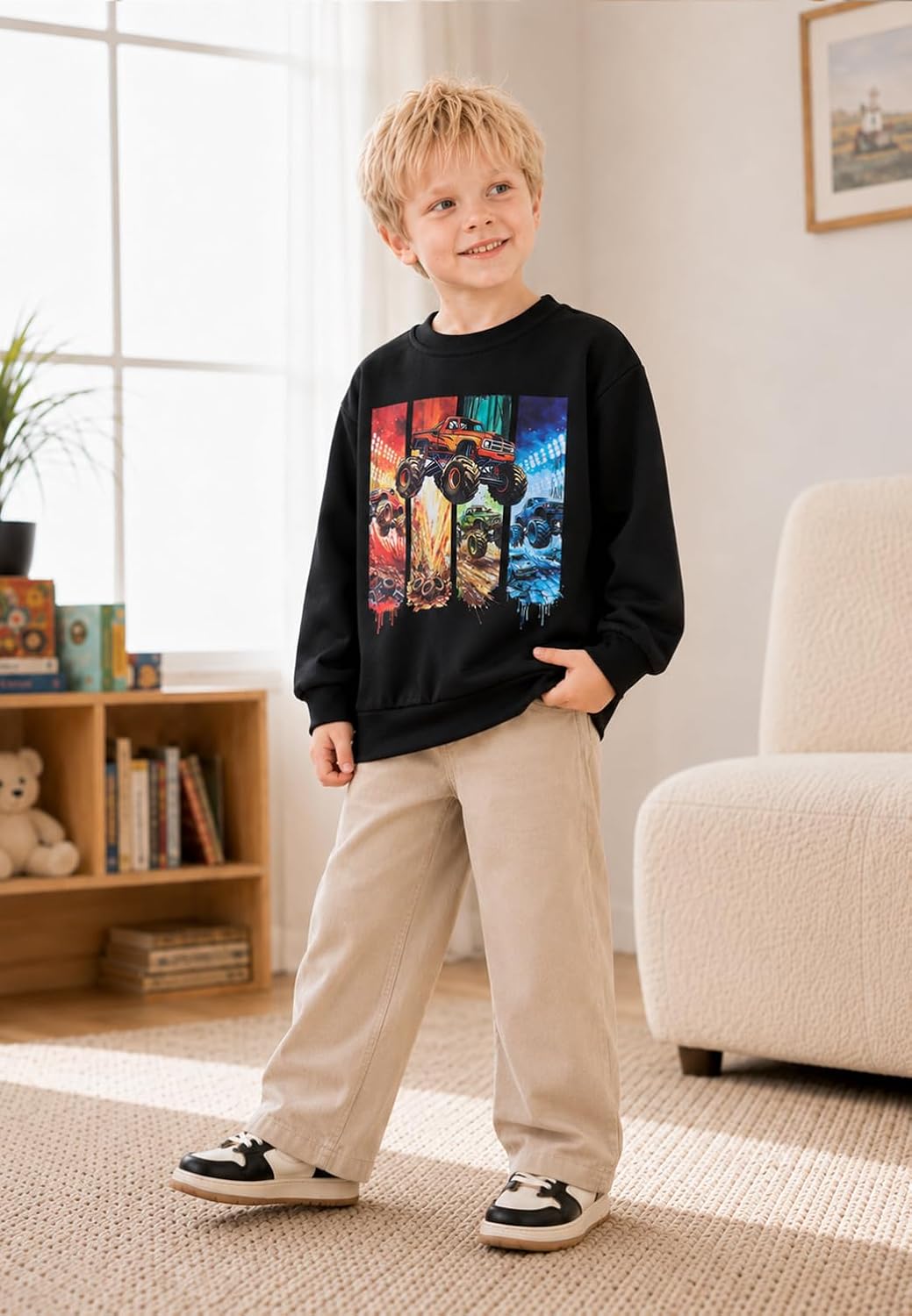 Funnycokid Toddler Boys Sweatshirt Kids Long Sleeve Tops Crewneck Pullover