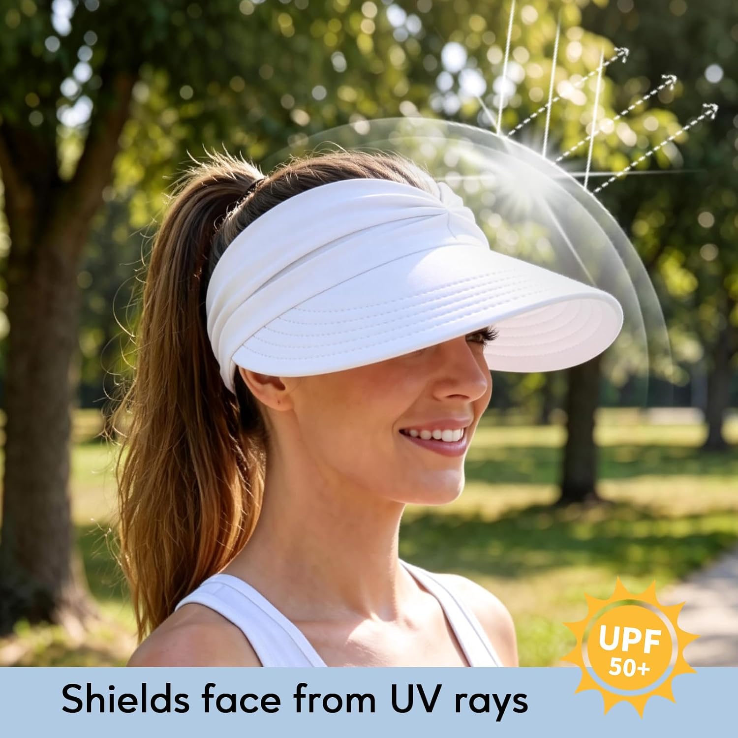 Durio Sun Hats for Women - UV Protection Wide Brim Visor Hat Ponytail Beach Hats Foldable Golf Visor image 5
