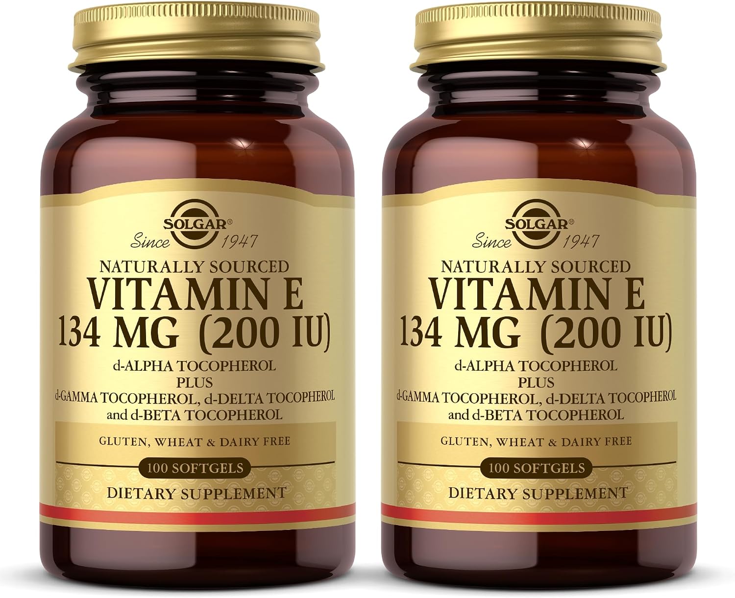 SOLGAR Vitamin E 200 IU - 100 Softgels, Pack of 2 - Natural Antioxidant, Immune System Support - Gluten Free, Dairy Free - 200 Total Servings