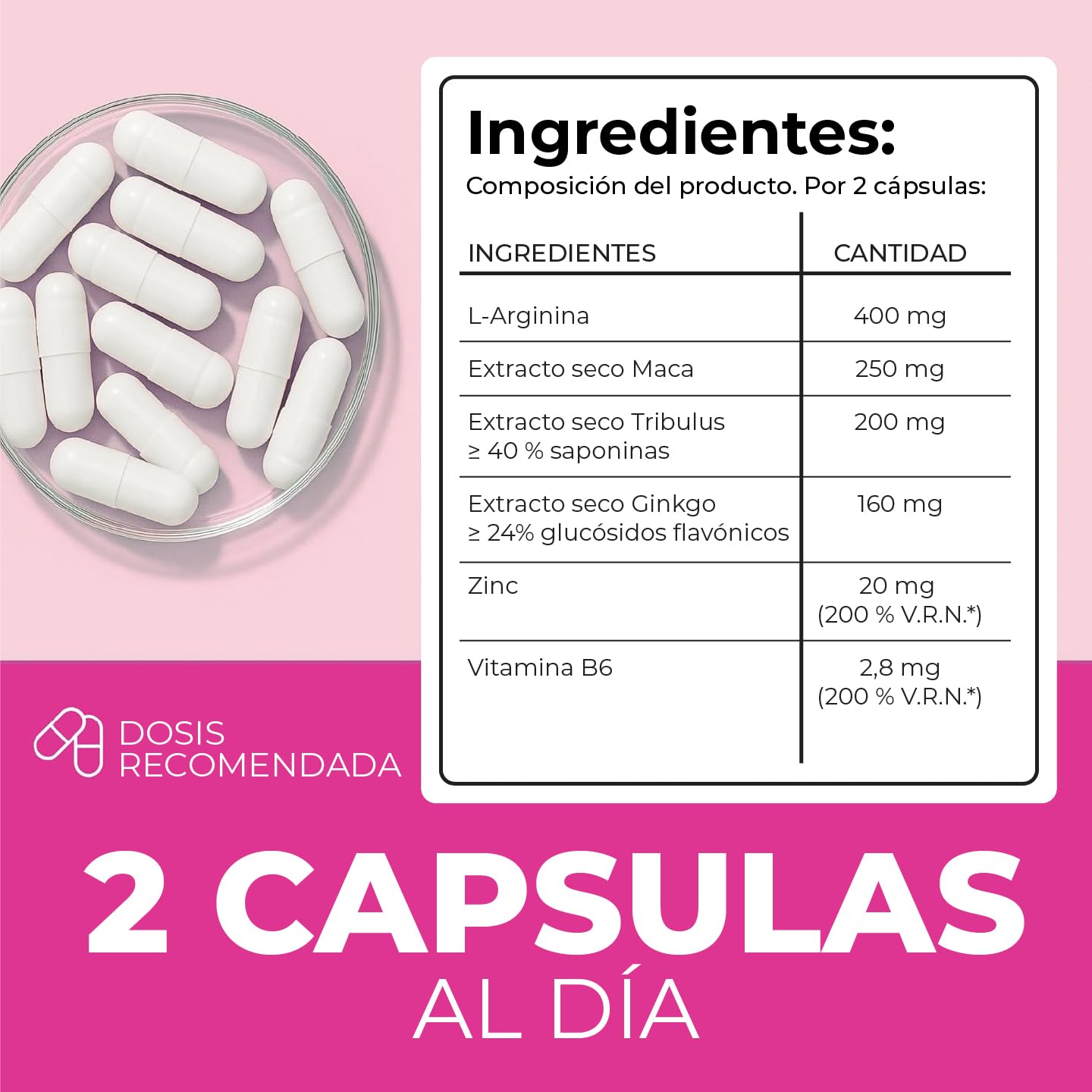 Suplemento Libido Mujer - Fórmula con Maca, Tribulus, L-Arginina y Ginkgo, Apoyo al Deseo Femenino, Energía y Confianza. Ayuda al Balance Hormonal - 60 Cápsulas