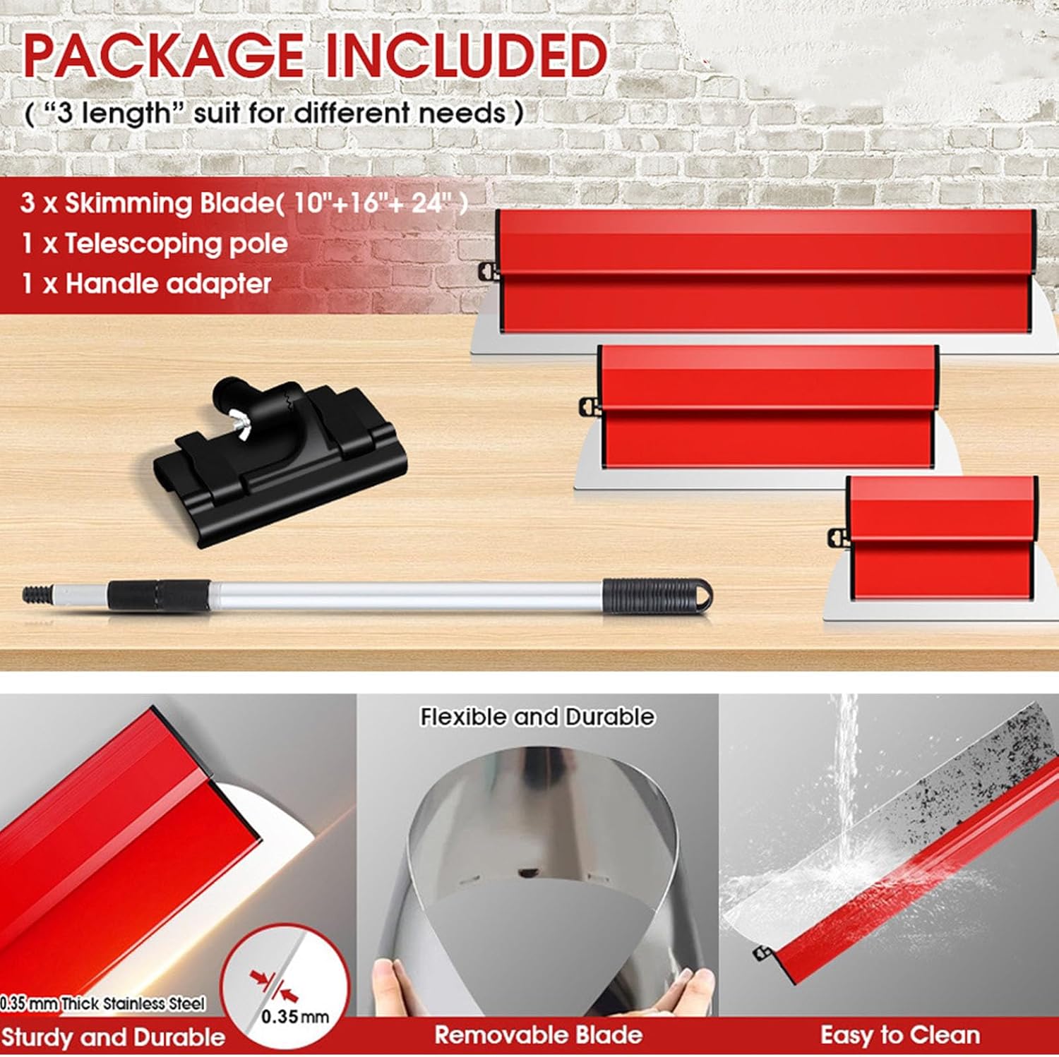 Skimming Blades, Skimming Blade Set Lightweight High Strength Ergonomic Handle for Wall Ceiling