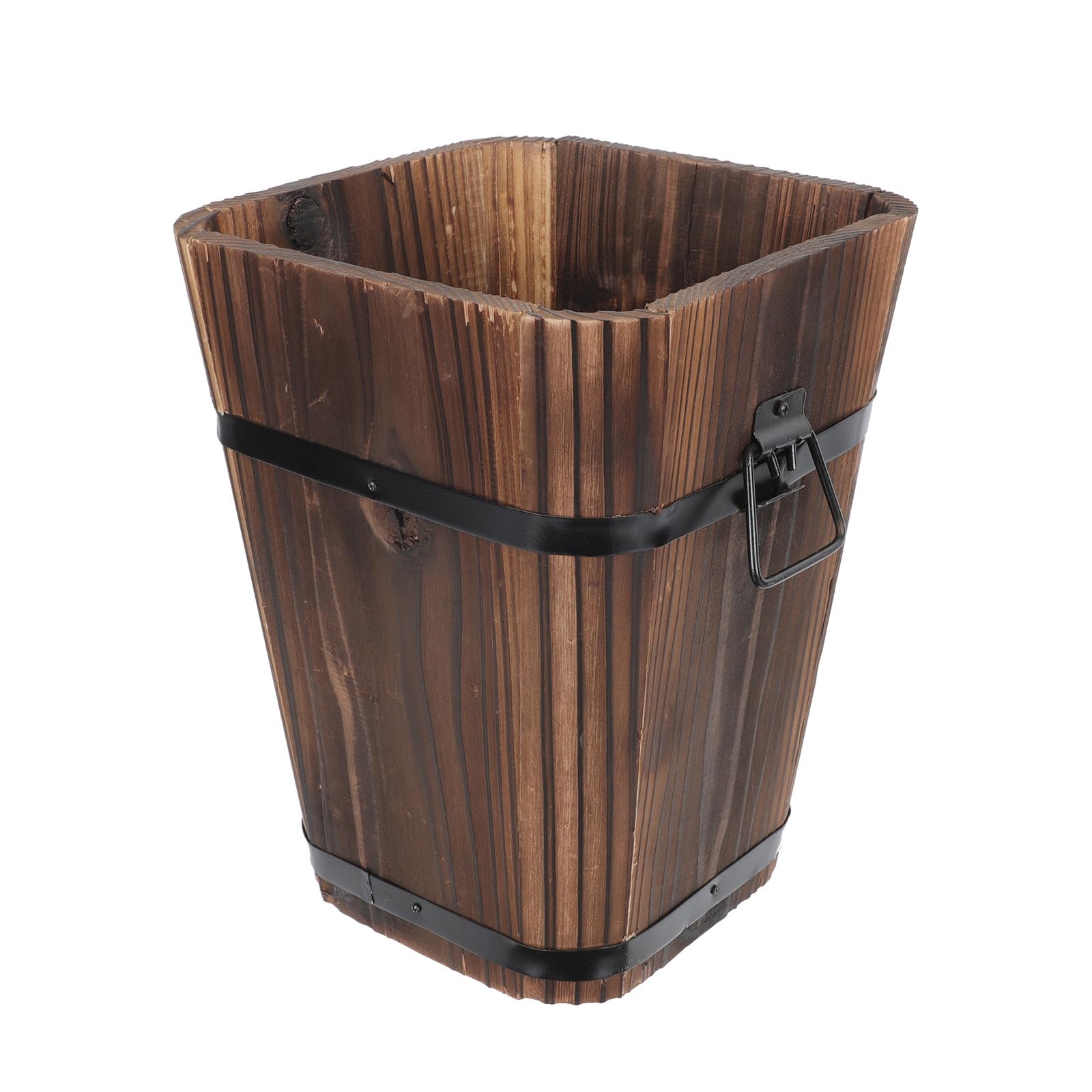 Pot de fleurs en bois rétro Yardwe avec trou de drainage style seau vintage