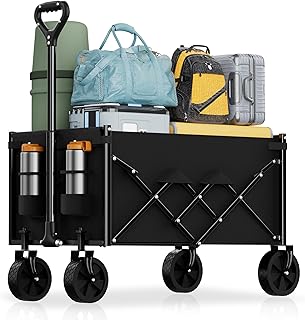 Lightweight Folding Wagon, Large Capacity Collapsible Grocery Cart on Big Wheels, Heavy Duty Foldable Shopping Carts, All-Terrain Outdoor Utility Carts for Camping, Sports, Garden, Beach, 3.5 Cu Ft