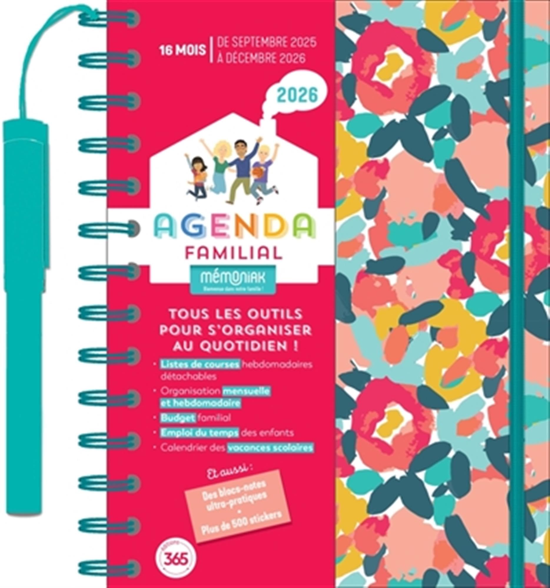Agenda familial Mémoniak, sept. 2025 à déc. 2026: Avec 1 stylo