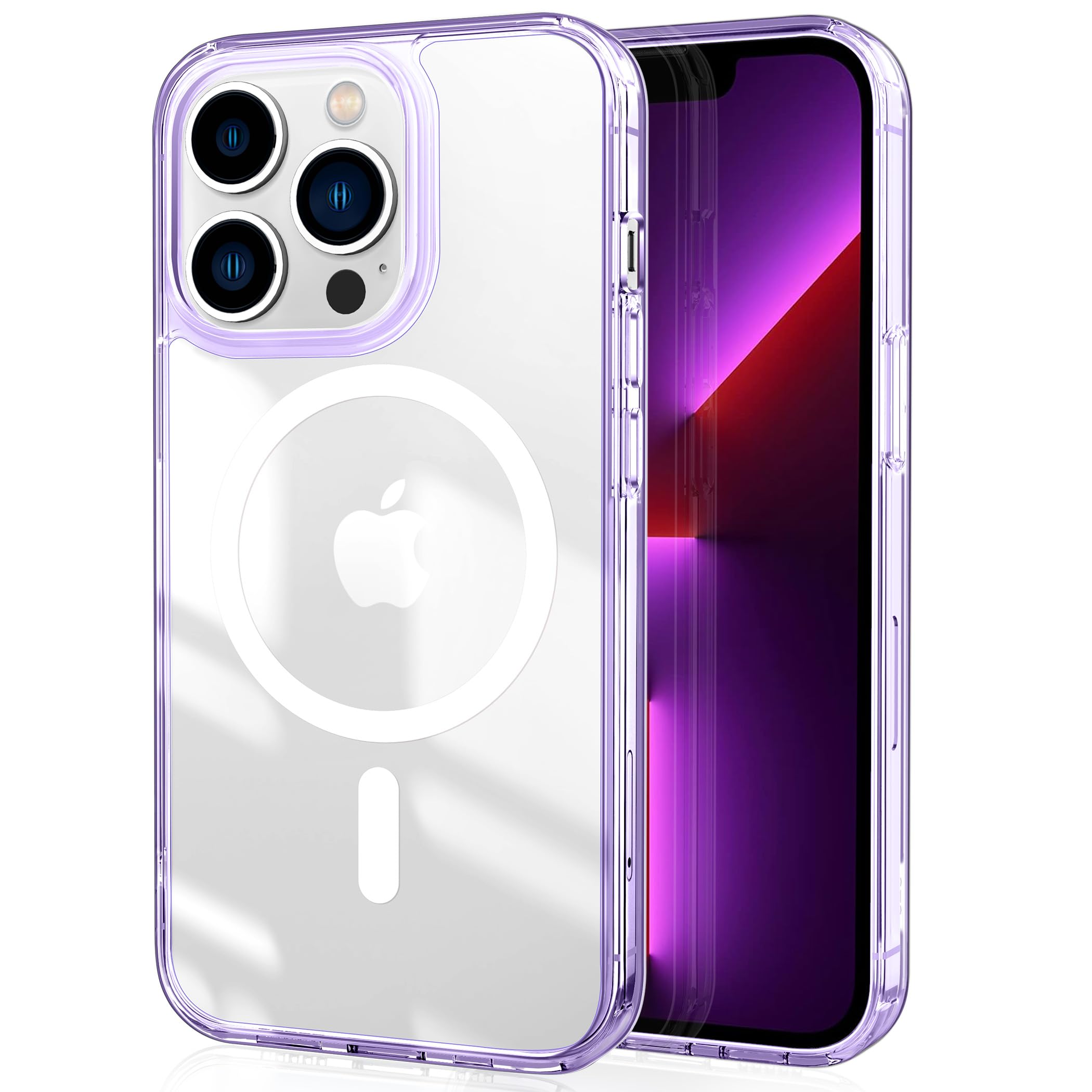 CACOE Magnetic Case for iPhone 13 Pro 6.1 inch-Compatible with MagSafe & Magnetic Car Phone Mount,Not Yellowing Anti-Scratch (Clear Purple)