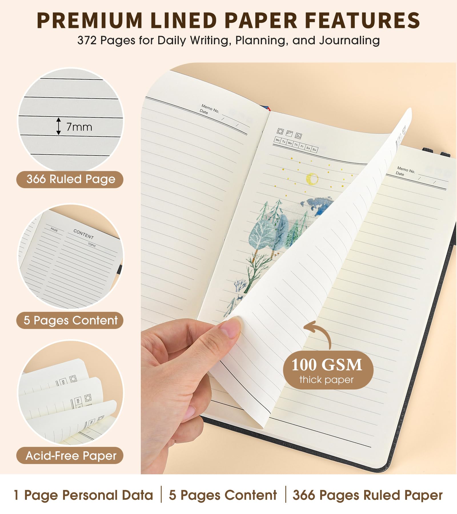 Taccuino a righe con 366 pagine 21,6 x 27,9 cm, formato A4