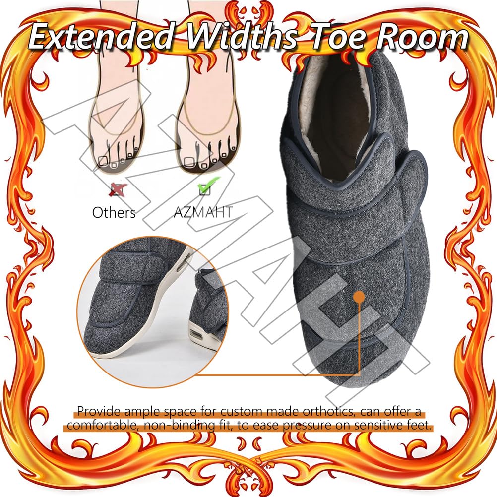 Scarpe Ortopediche Uomo Lana Caldo Inverno per Diabetici Pantofole Anziani Invernali Peluche Leggere con Strappo Piedi Gonfi Donna Larghe Larghi Comodi Ginnastica,Grigio,39 EU