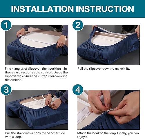 Miniatura 6 de Turquoize Fundas de terciopelo para sofá de 3 piezas con cojines en forma de T para sofá de 3 cojines, fundas elásticas para cojines de sofá