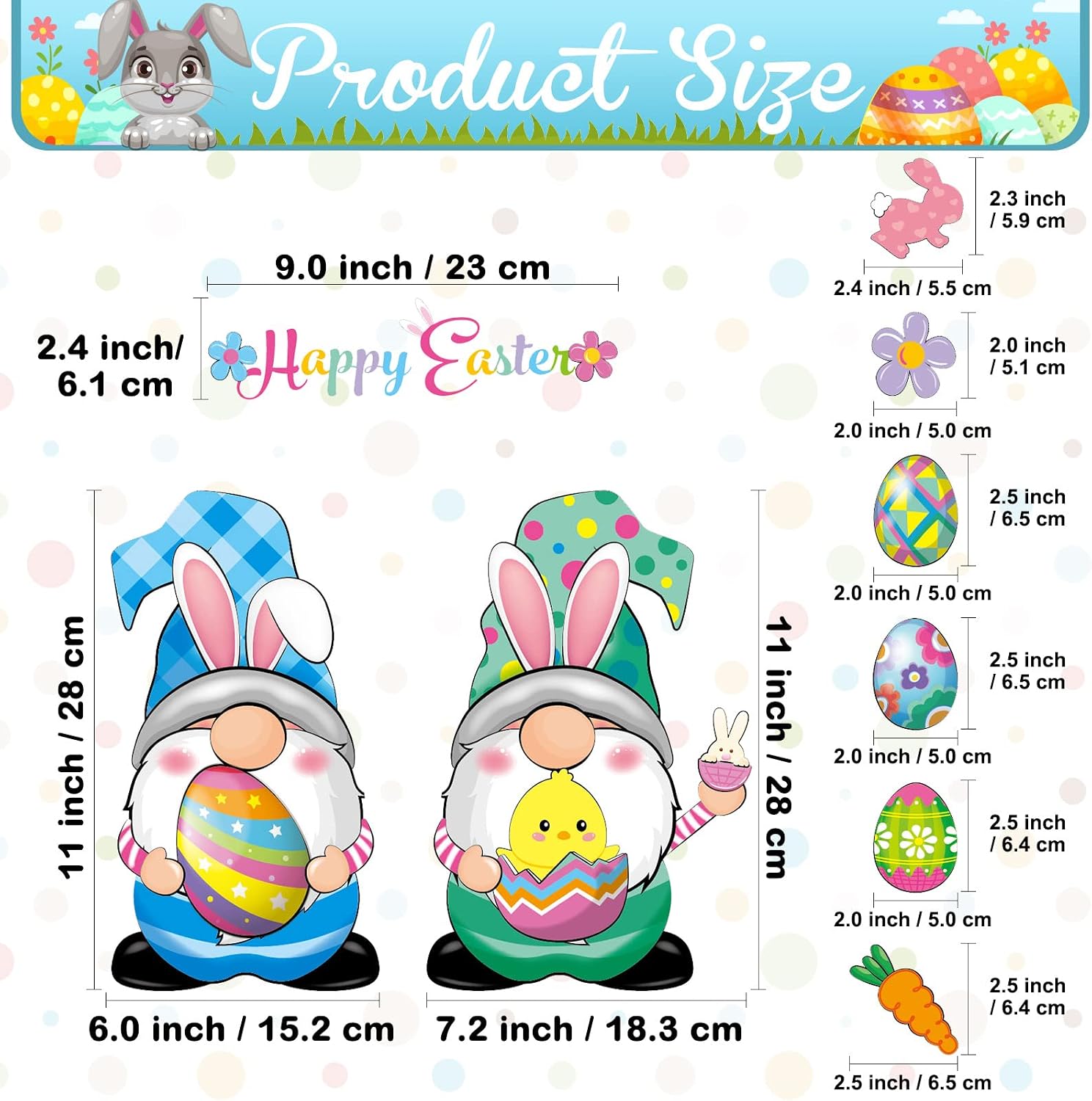 Sratte 9 Pcs Easter Gnome Refrigerator Magnets, Holiday Gnome Fridge Magnet Set for Kitchen, Metal Door, Garage, Cute Bunny Decor image 2