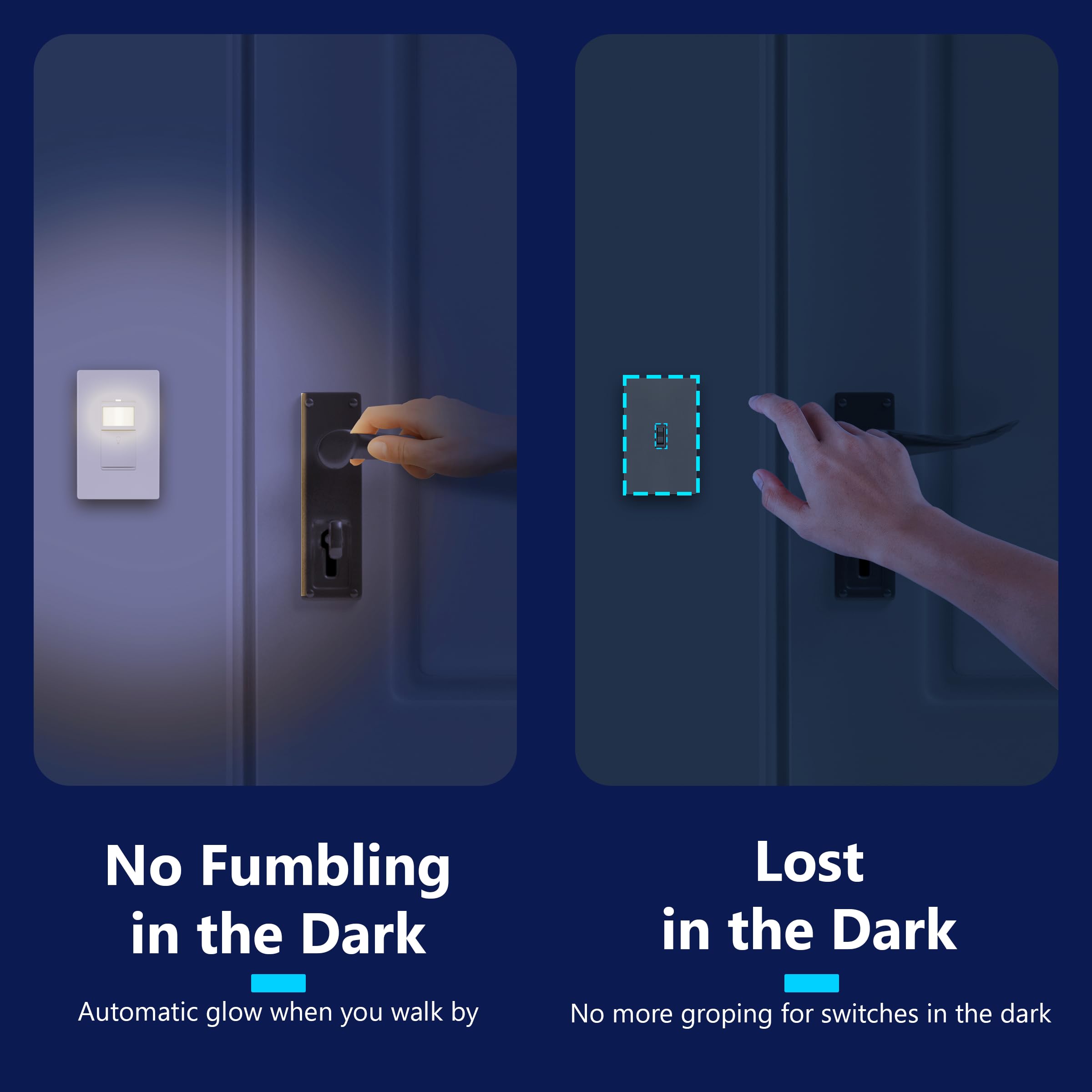 LIDER PIR - Interruptor de sensor de movimiento de vacante con luz guía LED, cobertura de 1200 pies cuadrados, sin neutro, sin tierra, retardo de tiempo ajustable, certificación UL, placa de pared