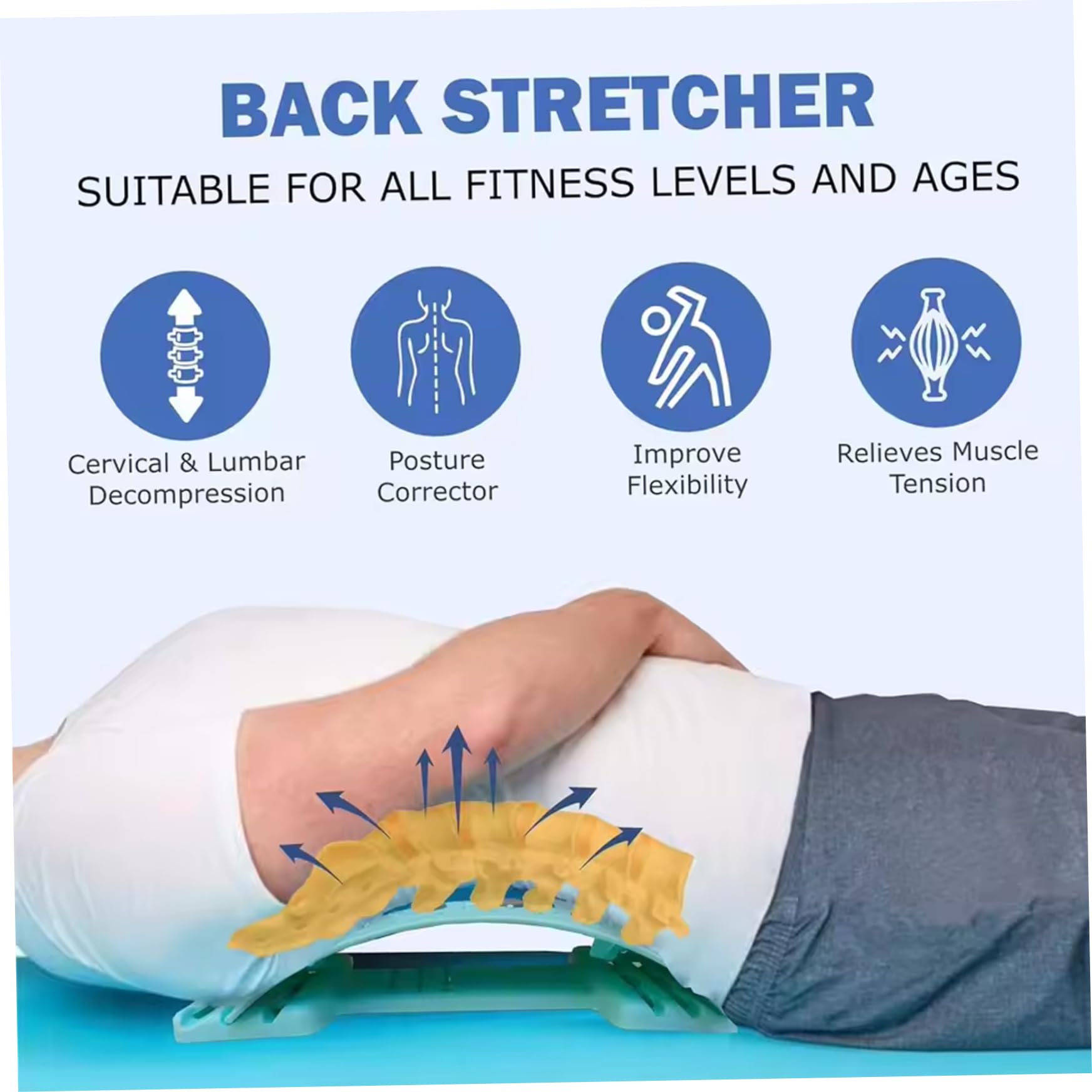 Planche lombaire antidérapante 4 niveaux réglables points de massage 3D bleu