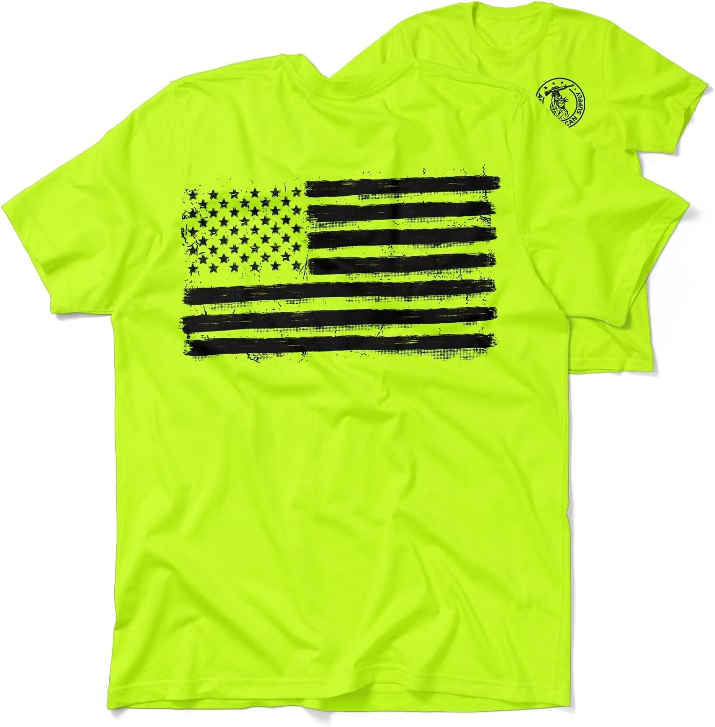 Hi Vis, Hi Viz Old Glory Cotton/Poly Blend Half-Sleeve Safety T-Shirt, Funny Work Shirts for Men, Safety Yellow