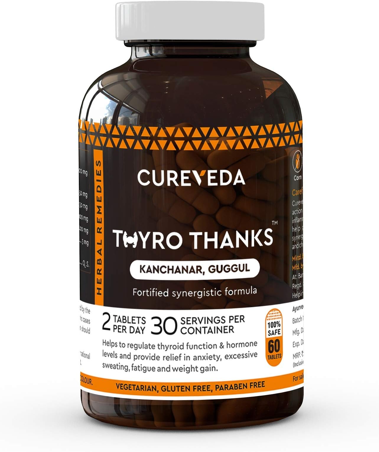 CurevedaTM Herbal Thyro Thanks- Thyroid Support Supplement (60 Tabs)