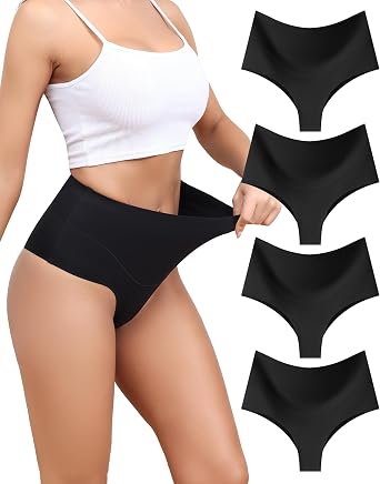 LEVAO High-Waist Thong Shapewear for Women Tummy Control Seamless Brazilian Panties, No Show, Postpartum Underwear, 4-Pack