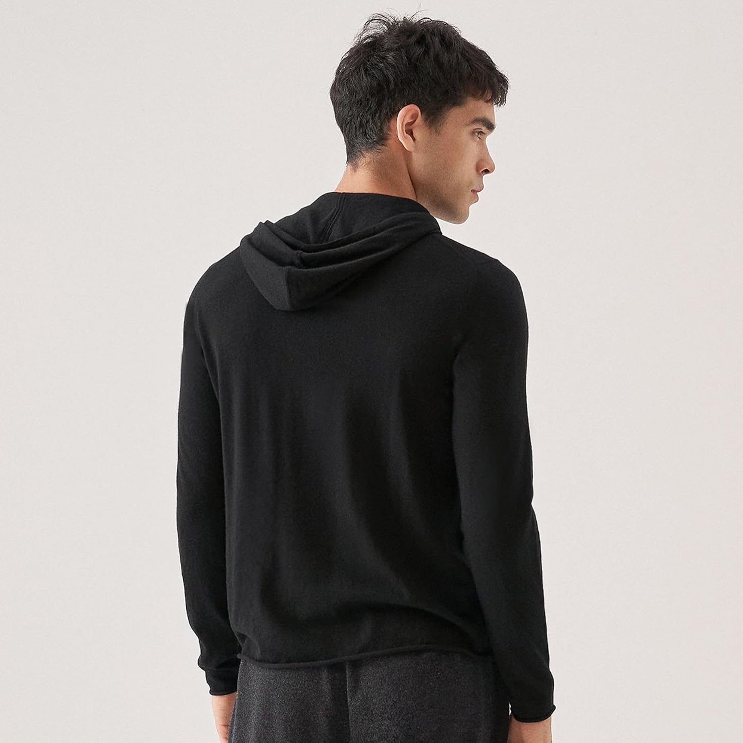 GreenMount Men's Lightweight Cashmere Hoodie Blend with Volcanic Ash Pullover Pocketless for Spring and Summer - Image 3