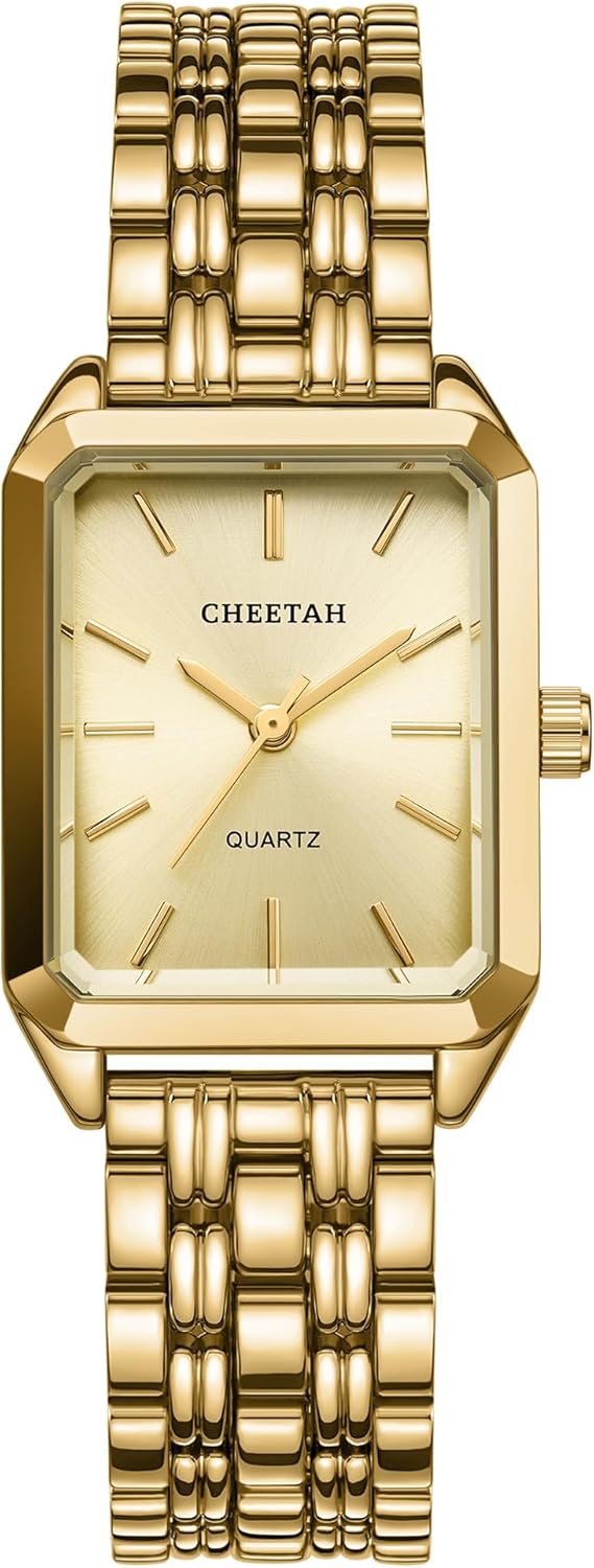 CHEETAH Women's Gold-Tone Dainty Watch, Retro Style Rectangular Case and Stainless Steel Band, Gift for Her