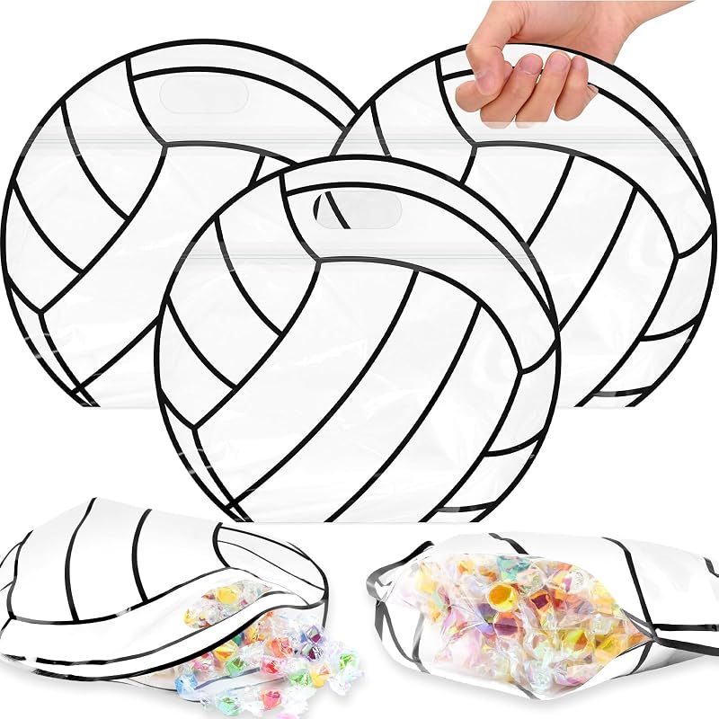 25 Pcs Volleyball Snack Bags with Handles Sealed Goodie Bags Resealable Stand-up Bottom Candy Bags Sport Team Treat Bags for Volleyball Game Party Favors Gift Wrapping Supplies (Volleyball)