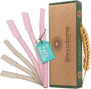 6pcs Biodegradable Wheat Straw Eyebrow Razor Shaper Kit for Women, Peach Fuzz & Face Hair Remover & Trimmer Exfoliating Derma Lane Tools.Eco-Friendly
