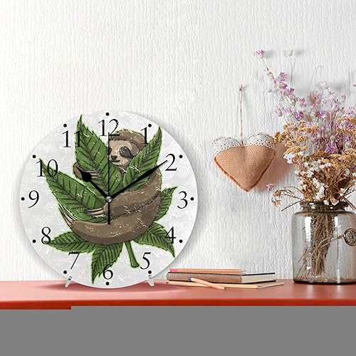 Miniatura 3 de Sloth Hug Weed - Reloj de pared silencioso sin tictac, arte moderno, redondo, para colgar en la pared, funciona con pilas, para cocina, sala de