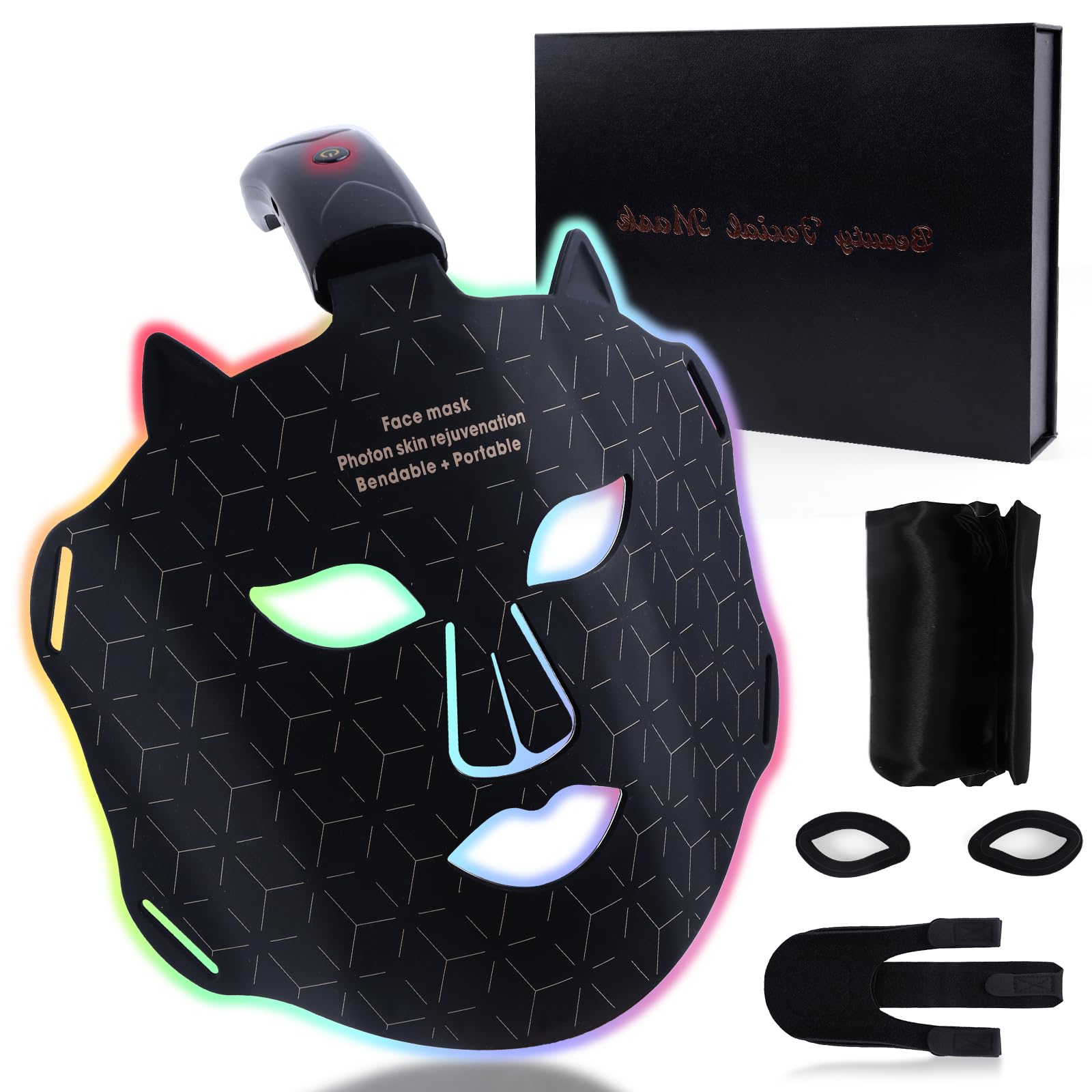Maschera LED Viso con 4 Colori,Maschera per Viso della Luce Rossa,Red Light Face Mask con 3 Modalità di Cura della Pelle,LED Mask Infrarossi Antirughe Anti-acne,per Tutti i Tipi di Pelle a Casa
