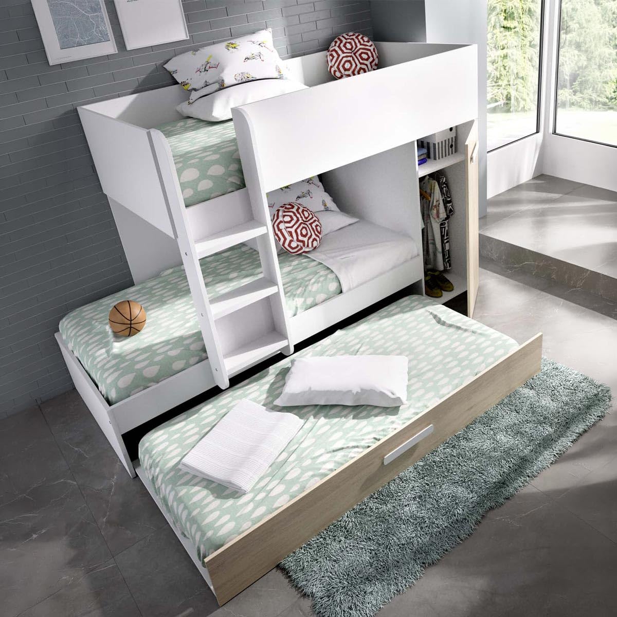 DEKIT - Pack Ahorro Juvenil Cama Tren Triple Tom con 3 Colchones viscoelásticos Nova 90 x 190 cm
